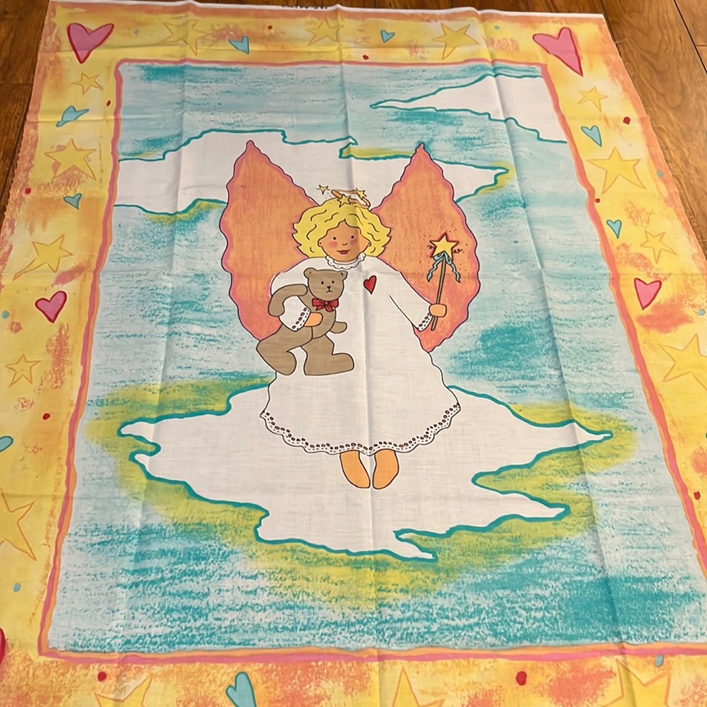 Vintage Cotton Fabric Angel 35” x 45” Cheater Quilt Jan Leslie Celestial